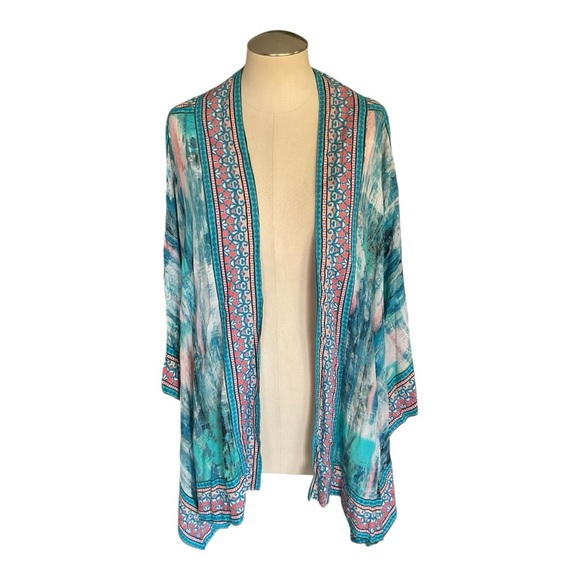 Tolani Sweaters - Tolani Collection Kimono 1X Boho Modal Open Front Tie Dye Print